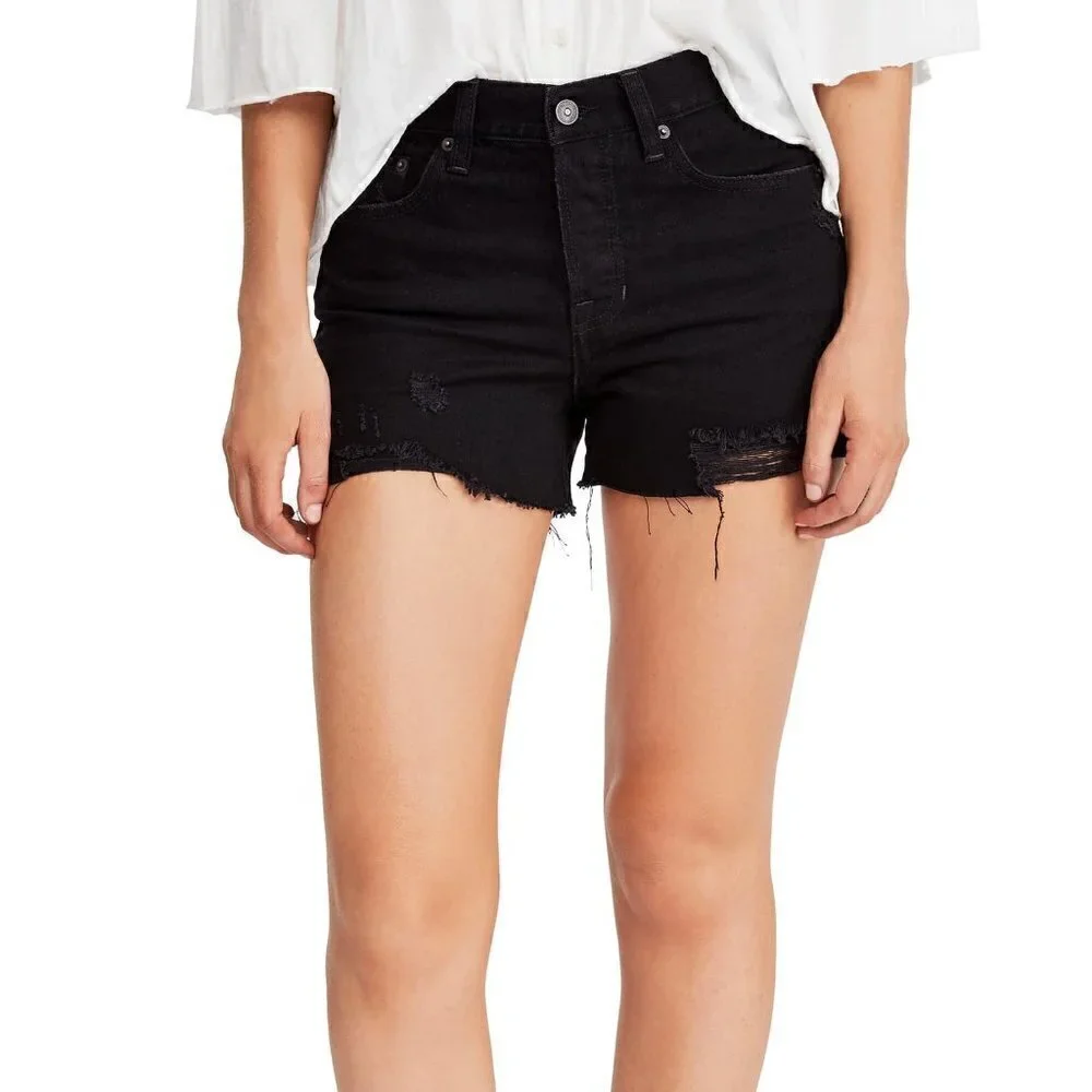 Free People Womens Black Denim Sofia Cutoff Shorts